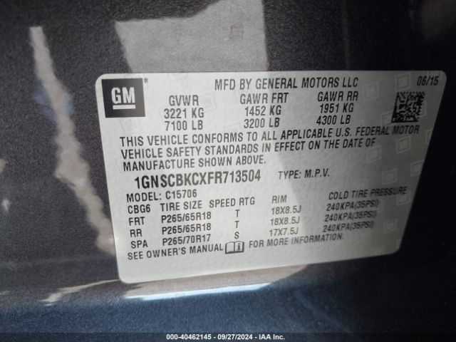 Photo 8 VIN: 1GNSCBKCXFR713504 - CHEVROLET TAHOE 