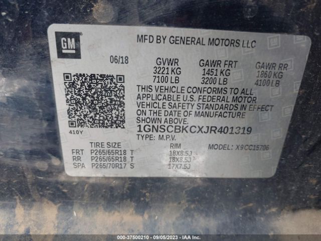 Photo 8 VIN: 1GNSCBKCXJR401319 - CHEVROLET TAHOE 