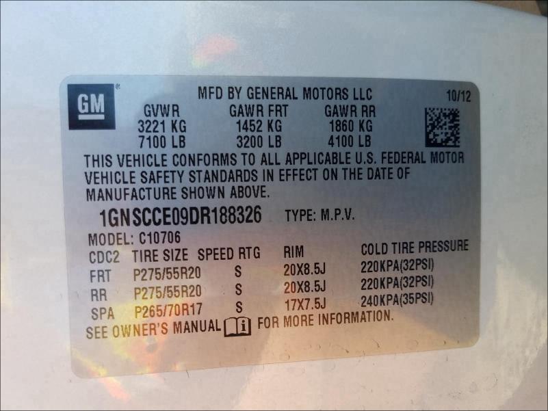 Photo 9 VIN: 1GNSCCE09DR188326 - CHEVROLET TAHOE C150 