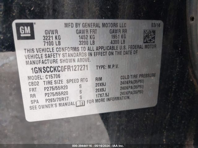 Photo 8 VIN: 1GNSCCKC0FR127271 - CHEVROLET TAHOE 