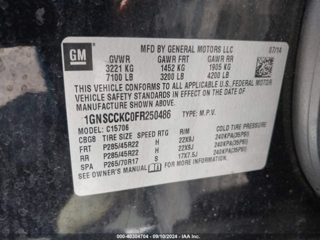 Photo 8 VIN: 1GNSCCKC0FR250486 - CHEVROLET TAHOE 