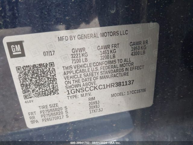 Photo 8 VIN: 1GNSCCKC1HR381137 - CHEVROLET TAHOE 