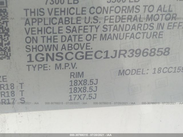 Photo 8 VIN: 1GNSCGEC1JR396858 - CHEVROLET SUBURBAN 