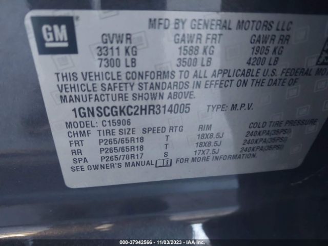 Photo 8 VIN: 1GNSCGKC2HR314005 - CHEVROLET SUBURBAN 