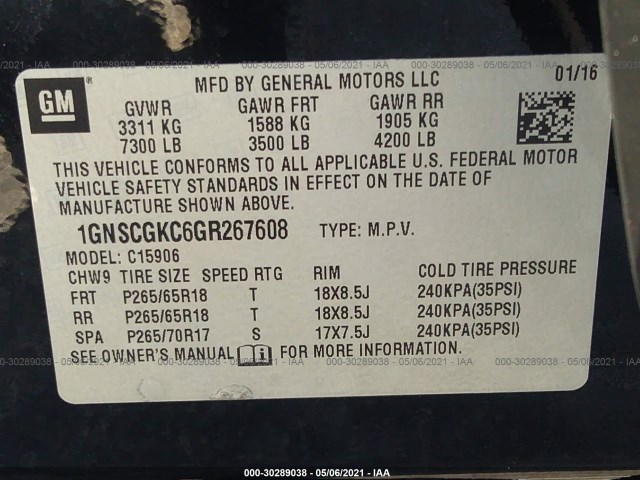 Photo 8 VIN: 1GNSCGKC6GR267608 - CHEVROLET SUBURBAN 