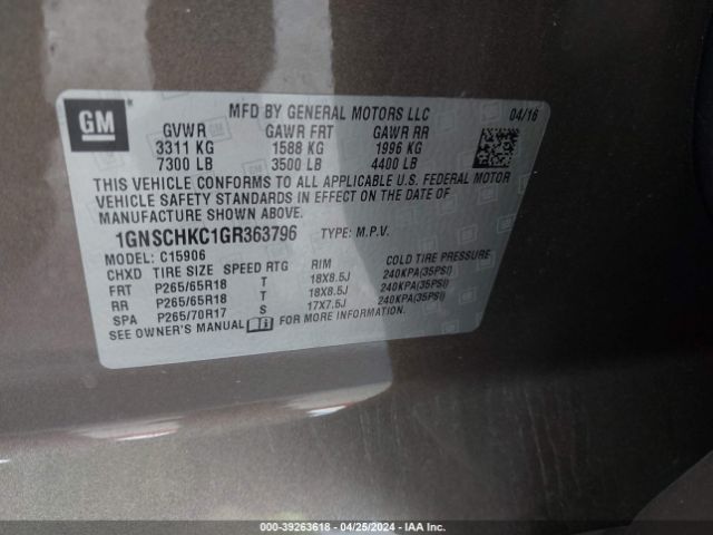 Photo 8 VIN: 1GNSCHKC1GR363796 - CHEVROLET SUBURBAN 