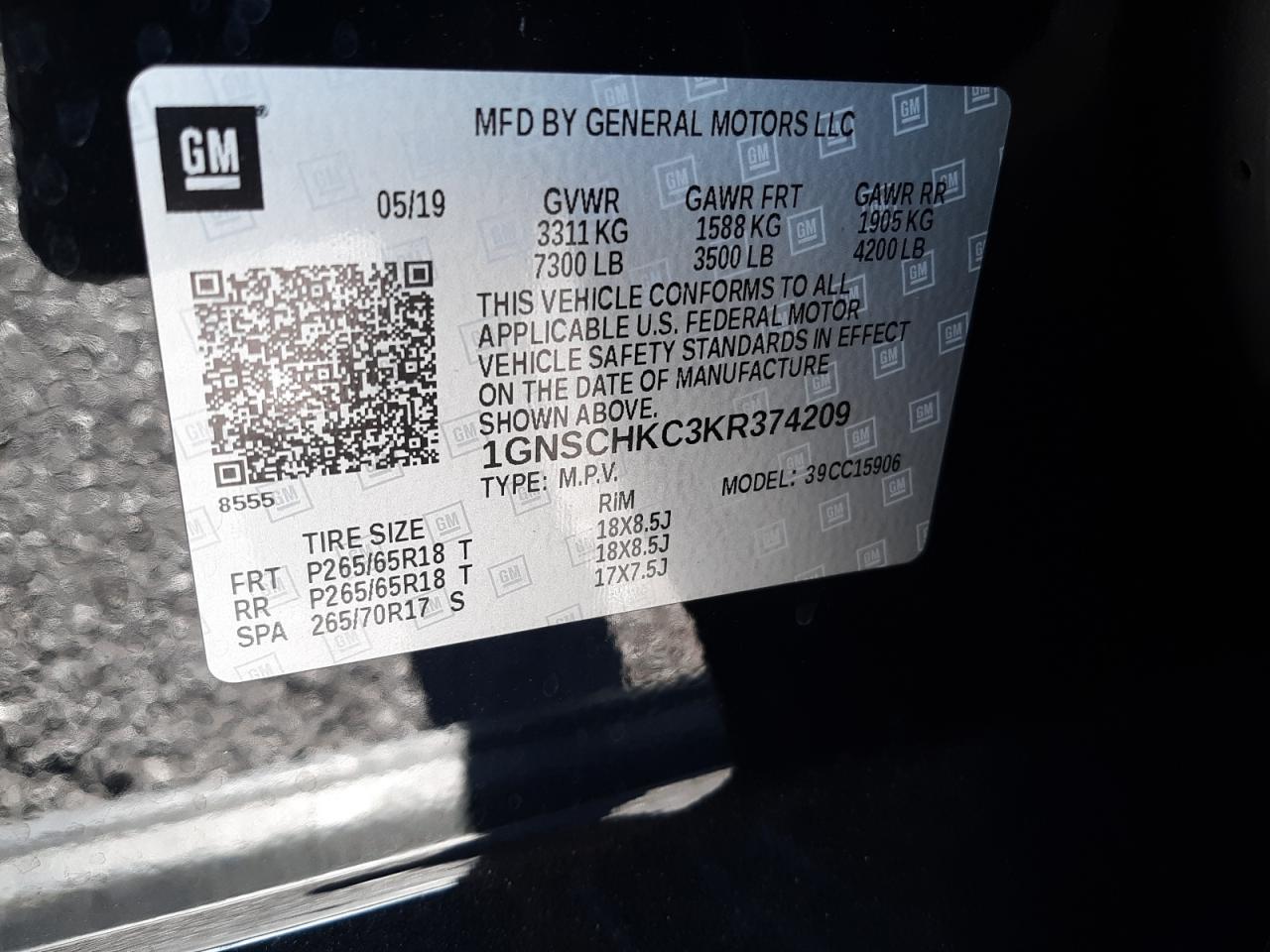 Photo 11 VIN: 1GNSCHKC3KR374209 - CHEVROLET SUBURBAN 