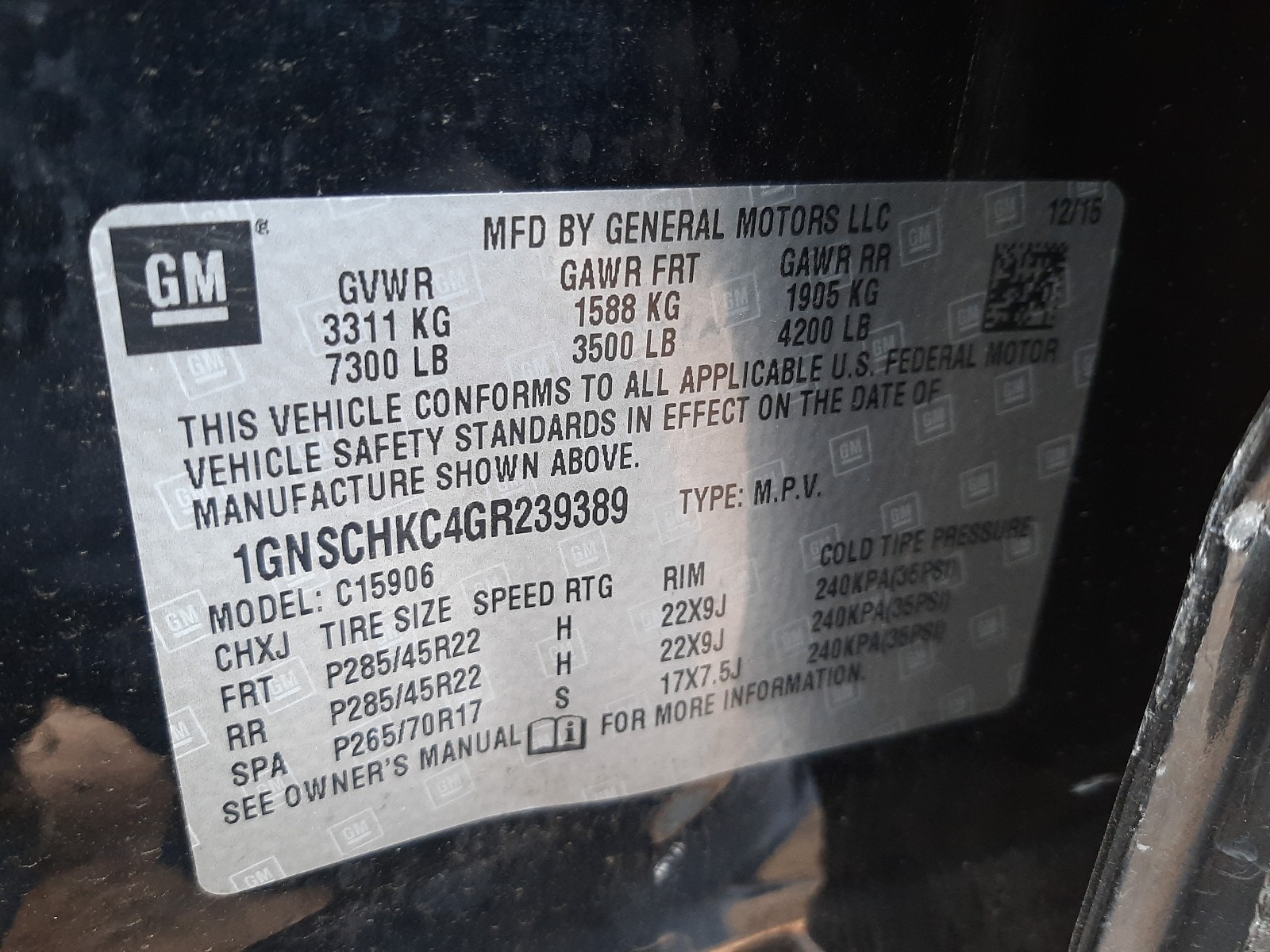 Photo 9 VIN: 1GNSCHKC4GR239389 - CHEVROLET SUBURBAN C 