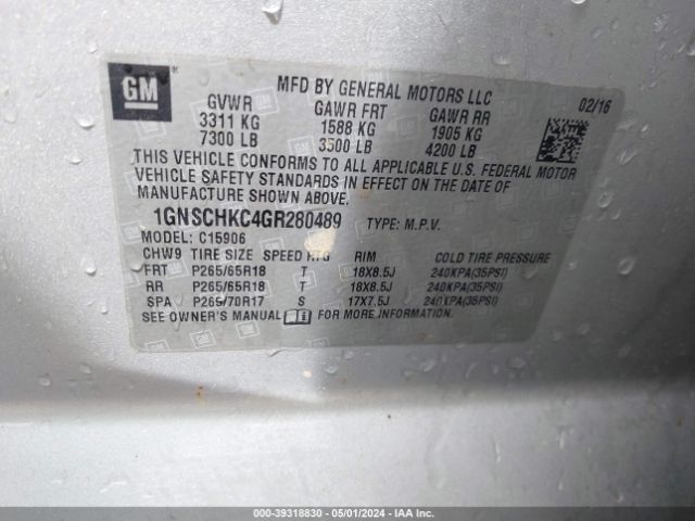 Photo 8 VIN: 1GNSCHKC4GR280489 - CHEVROLET SUBURBAN 