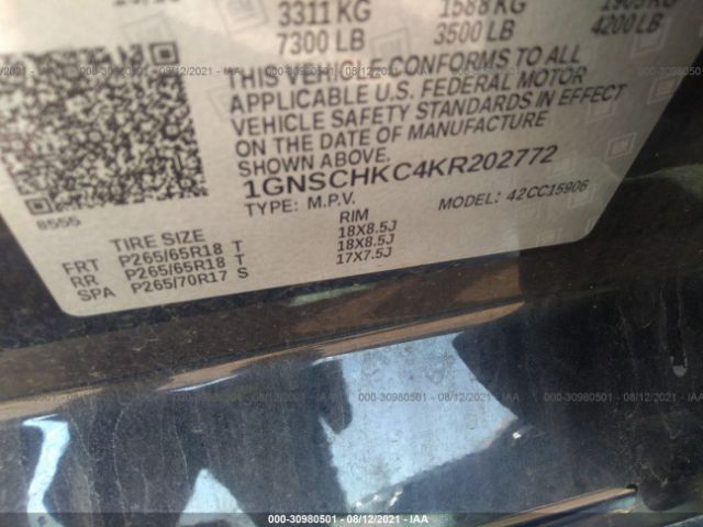 Photo 8 VIN: 1GNSCHKC4KR202772 - CHEVROLET SUBURBAN 