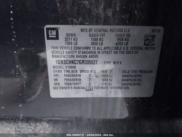 Photo 8 VIN: 1GNSCHKC7GR305627 - CHEVROLET SUBURBAN 