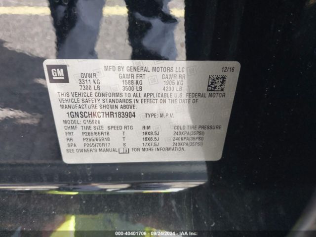 Photo 8 VIN: 1GNSCHKC7HR183904 - CHEVROLET SUBURBAN 