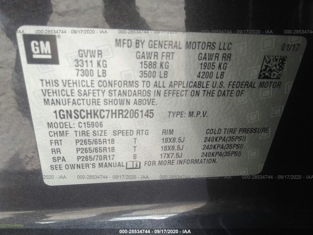 Photo 8 VIN: 1GNSCHKC7HR206145 - CHEVROLET SUBURBAN 