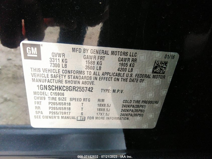 Photo 8 VIN: 1GNSCHKC8GR255742 - CHEVROLET SUBURBAN 