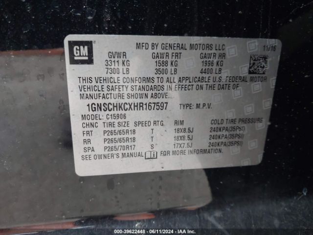 Photo 8 VIN: 1GNSCHKCXHR167597 - CHEVROLET SUBURBAN 