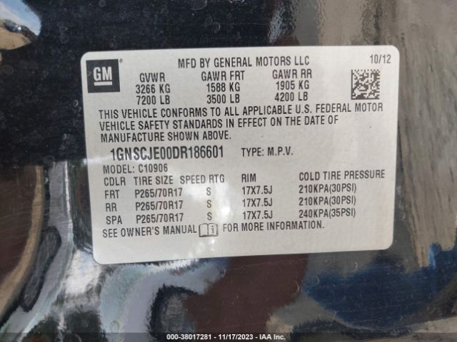 Photo 8 VIN: 1GNSCJE00DR186601 - CHEVROLET SUBURBAN 1500 