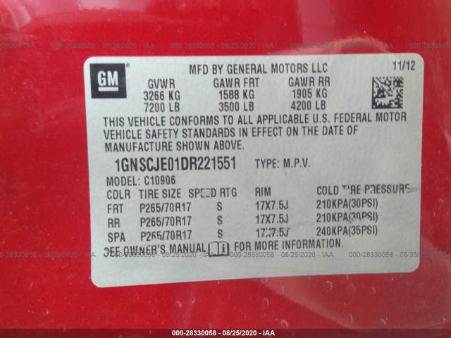 Photo 8 VIN: 1GNSCJE01DR221551 - CHEVROLET SUBURBAN 