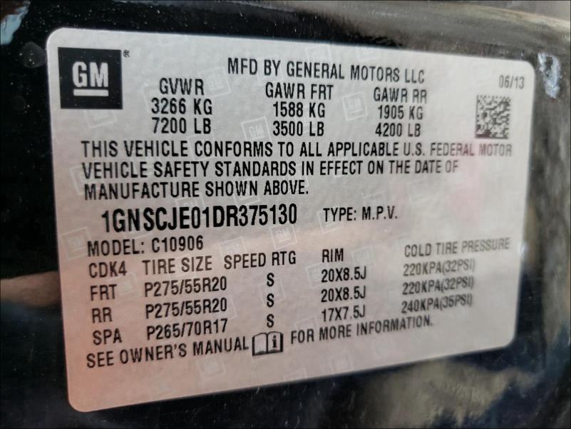 Photo 9 VIN: 1GNSCJE01DR375130 - CHEVROLET SUBURBAN C 