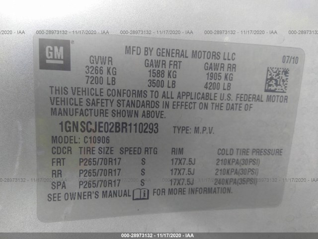 Photo 8 VIN: 1GNSCJE02BR110293 - CHEVROLET SUBURBAN 