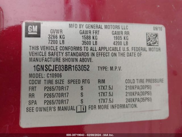 Photo 8 VIN: 1GNSCJE03BR163052 - CHEVROLET SUBURBAN 1500 