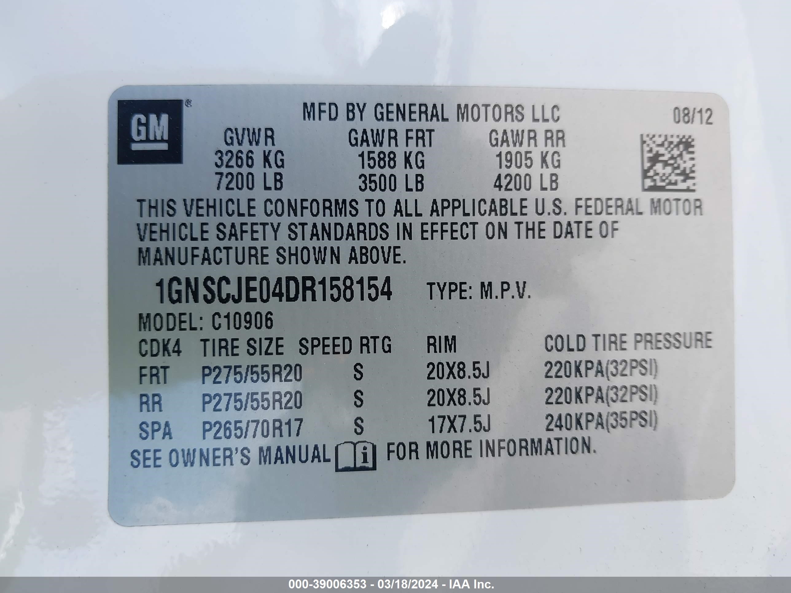 Photo 8 VIN: 1GNSCJE04DR158154 - CHEVROLET EXPRESS 