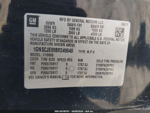 Photo 8 VIN: 1GNSCJE08BR349640 - CHEVROLET SUBURBAN 1500 