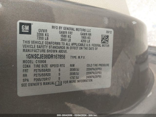 Photo 8 VIN: 1GNSCJE08DR167858 - CHEVROLET SUBURBAN 1500 