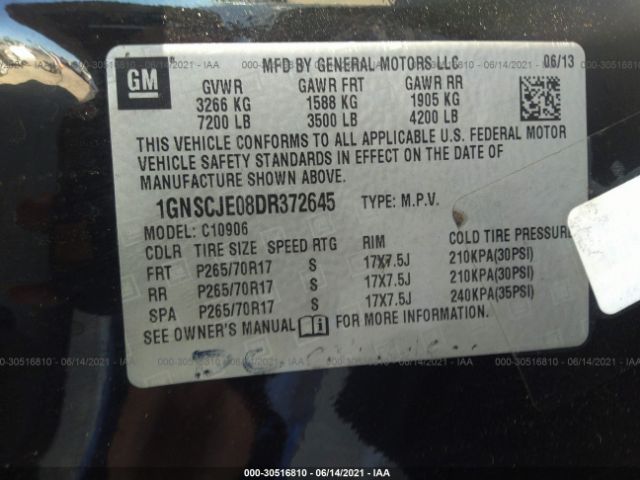 Photo 8 VIN: 1GNSCJE08DR372645 - CHEVROLET SUBURBAN 