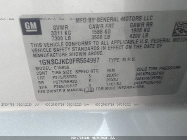 Photo 8 VIN: 1GNSCJKC0FR564997 - CHEVROLET SUBURBAN 