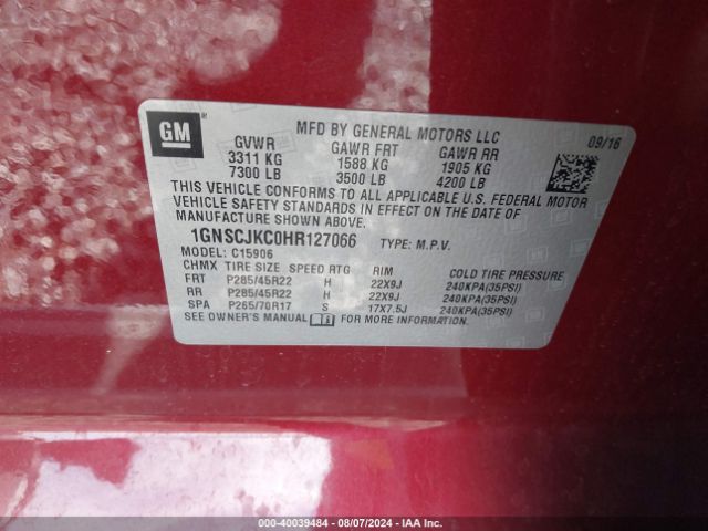 Photo 8 VIN: 1GNSCJKC0HR127066 - CHEVROLET SUBURBAN 