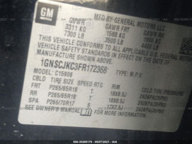 Photo 8 VIN: 1GNSCJKC3FR172368 - CHEVROLET SUBURBAN 