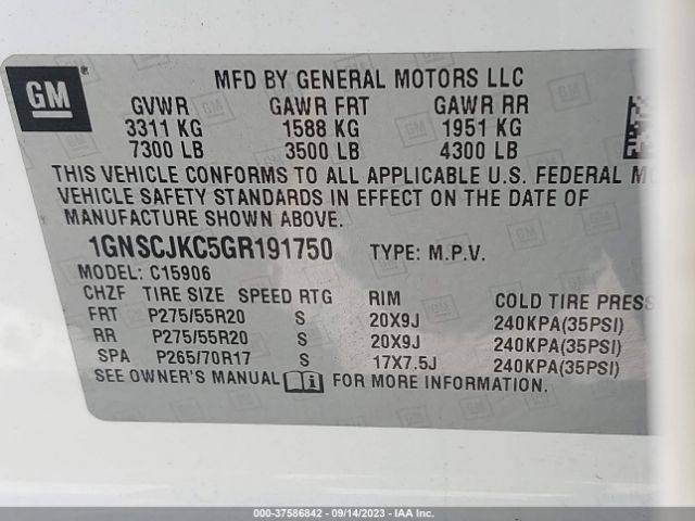 Photo 8 VIN: 1GNSCJKC5GR191750 - CHEVROLET SUBURBAN 