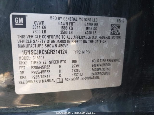 Photo 8 VIN: 1GNSCJKC5GR314124 - CHEVROLET SUBURBAN 