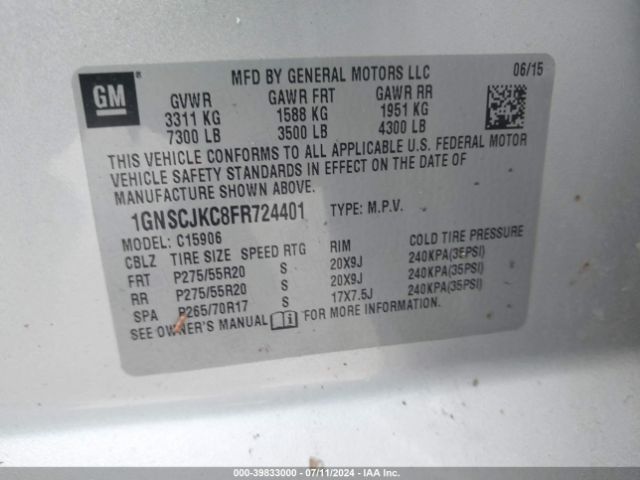 Photo 8 VIN: 1GNSCJKC8FR724401 - CHEVROLET SUBURBAN 