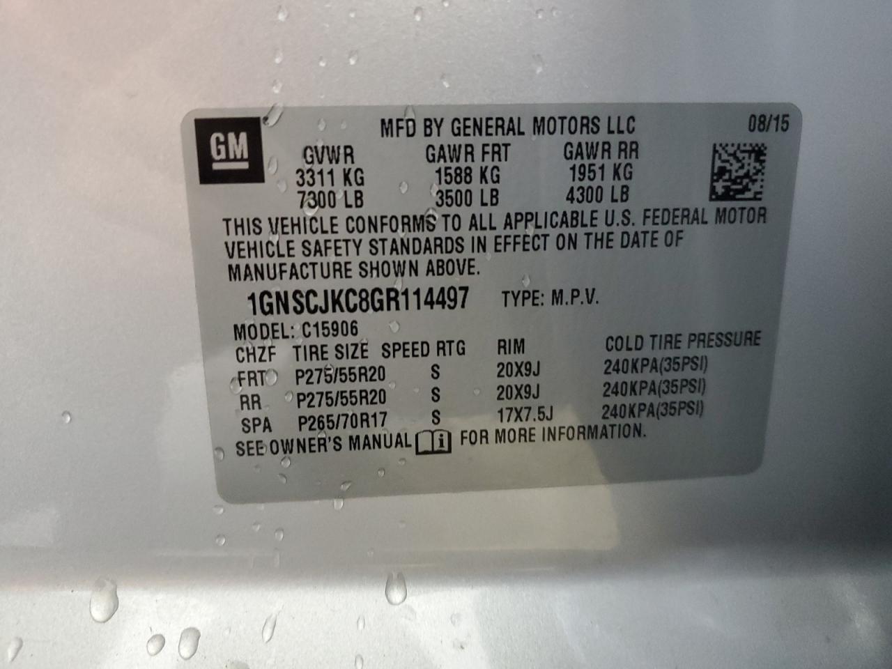 Photo 11 VIN: 1GNSCJKC8GR114497 - CHEVROLET SUBURBAN 