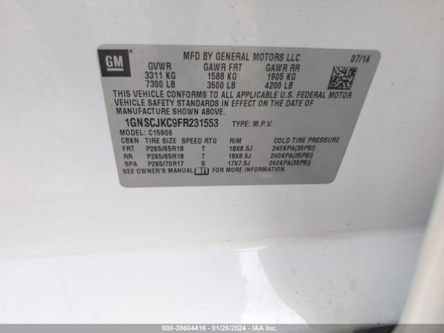 Photo 8 VIN: 1GNSCJKC9FR231553 - CHEVROLET SUBURBAN 1500 