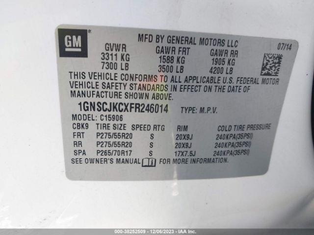 Photo 8 VIN: 1GNSCJKCXFR246014 - CHEVROLET SUBURBAN 1500 