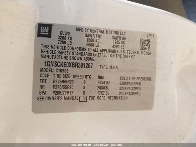 Photo 8 VIN: 1GNSCKE0XBR381267 - CHEVROLET SUBURBAN 