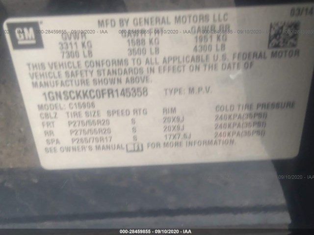 Photo 8 VIN: 1GNSCKKC0FR145358 - CHEVROLET SUBURBAN 