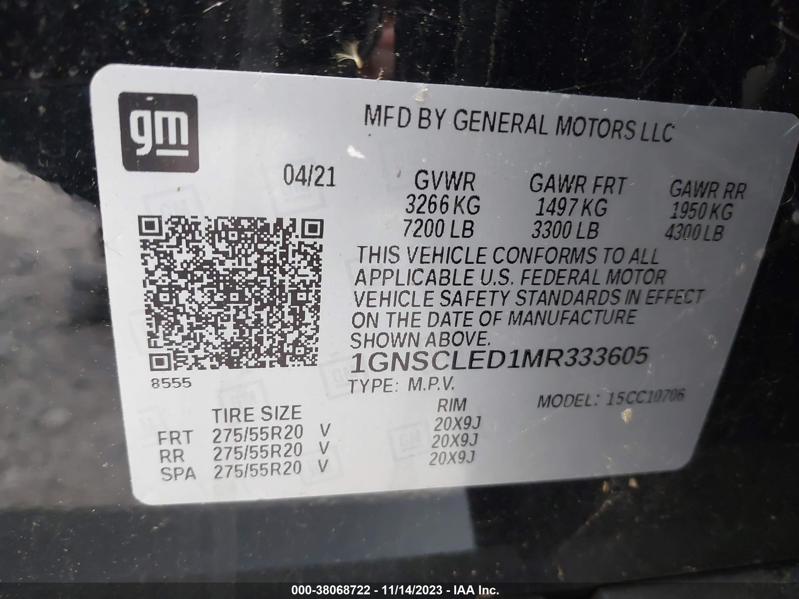 Photo 8 VIN: 1GNSCLED1MR333605 - CHEVROLET TAHOE 