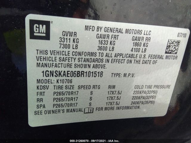 Photo 8 VIN: 1GNSKAE06BR101518 - CHEVROLET TAHOE 