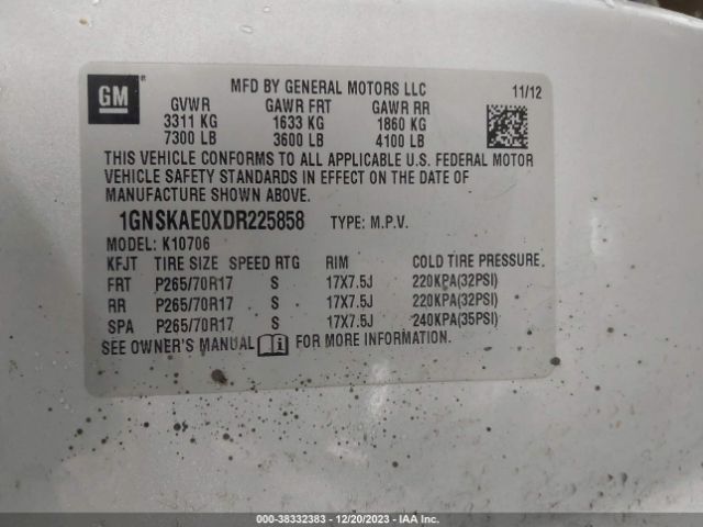 Photo 8 VIN: 1GNSKAE0XDR225858 - CHEVROLET TAHOE 