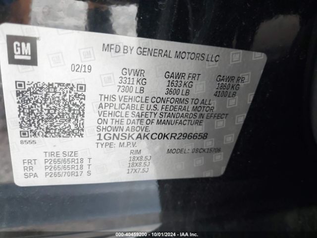 Photo 8 VIN: 1GNSKAKC0KR296658 - CHEVROLET TAHOE 