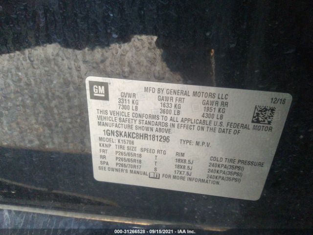 Photo 8 VIN: 1GNSKAKC8HR181296 - CHEVROLET TAHOE 