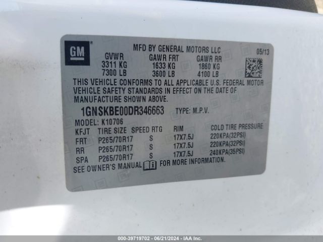 Photo 8 VIN: 1GNSKBE00DR346663 - CHEVROLET TAHOE K150 