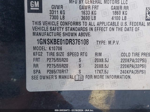 Photo 8 VIN: 1GNSKBE01DR376108 - CHEVROLET TAHOE 