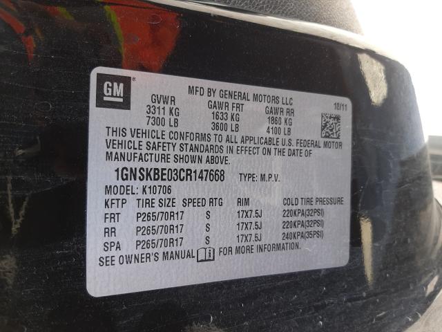 Photo 9 VIN: 1GNSKBE03CR147668 - CHEVROLET TAHOE K150 