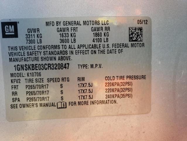 Photo 9 VIN: 1GNSKBE03CR320847 - CHEVROLET TAHOE K150 