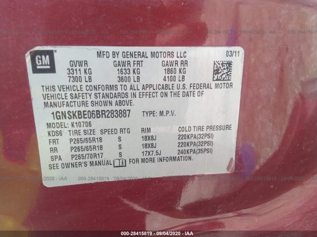 Photo 8 VIN: 1GNSKBE06BR283887 - CHEVROLET TAHOE 