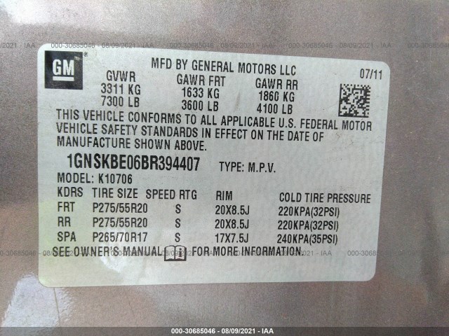 Photo 8 VIN: 1GNSKBE06BR394407 - CHEVROLET TAHOE 